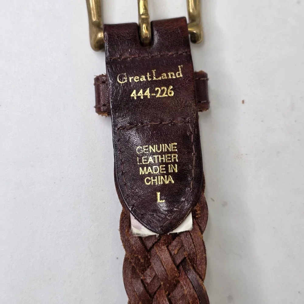 GreatLand Men's Braided Leather Belt Dark Brown Solid Brass Buckle 444-226 L